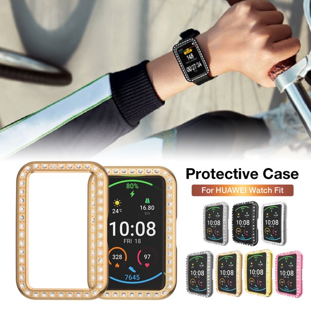 Flmtop 1PC Watch Protector with Rhinestone Inlaid Touch-Sensitive Smartwatch Cases Sshockproof Anti-Scratch Protective Cover PC Watch Screen Protector Compatible with HUAWEI Watch Fit