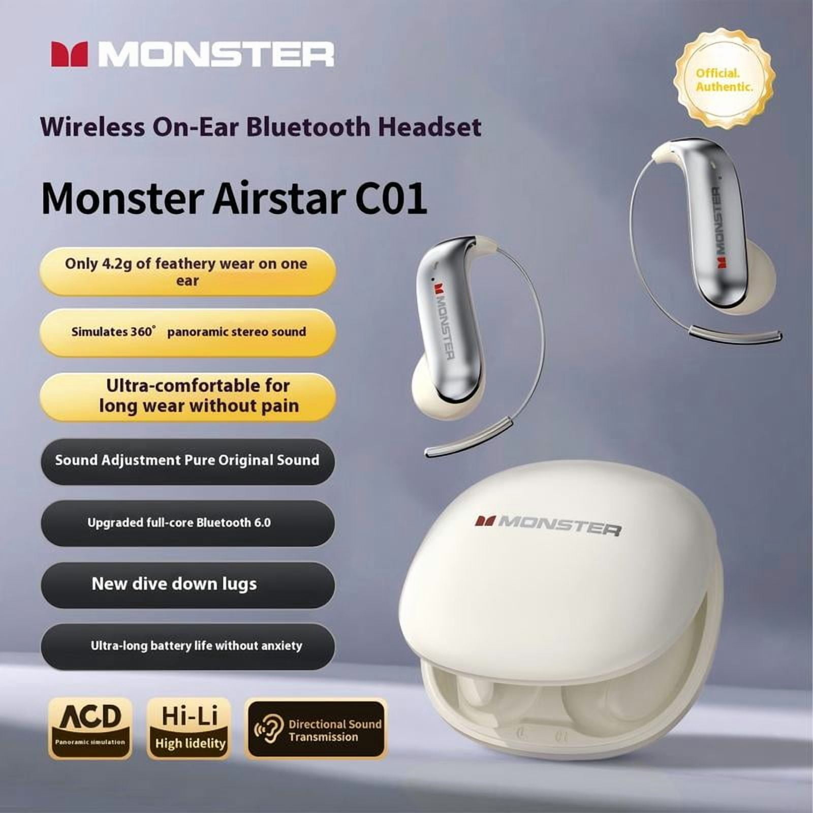 Monster Ear Buds - Bluetooth Headphones with Zero‑Gravity Titanium Ear‑Hook Design, Noise Isolation, 145H Playtime Wireless Earbuds Headset Bluetooth 6.0, IPX5 Waterproof & Sweatproof, Ideal for