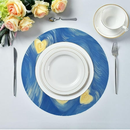 

Hidove Valentine s Day Love Heart Round Placemats 6pcs Non Slip Heat Resistant Washable Table Mats for Kitchen Dining Table Decoration 15.4