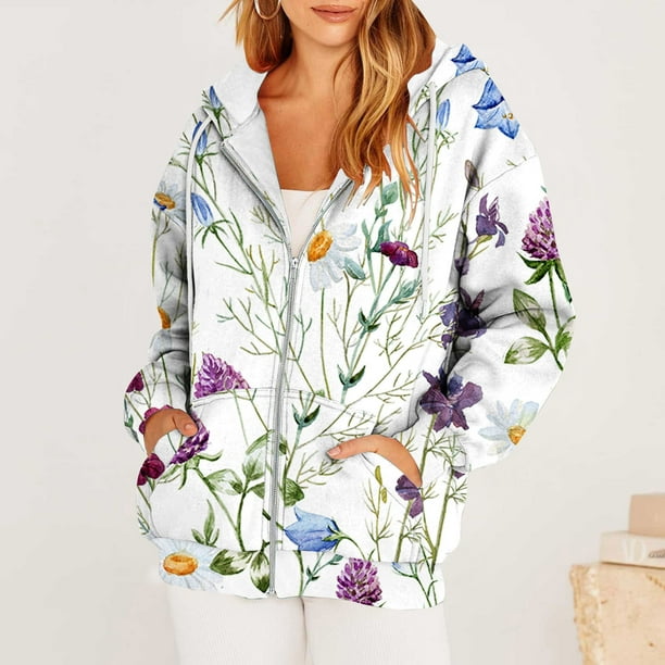 Sudadera con capucha y manga larga para mujer, informal, con estampado, de manga larga, con cremallera, con capucha, blusa y bolsillo