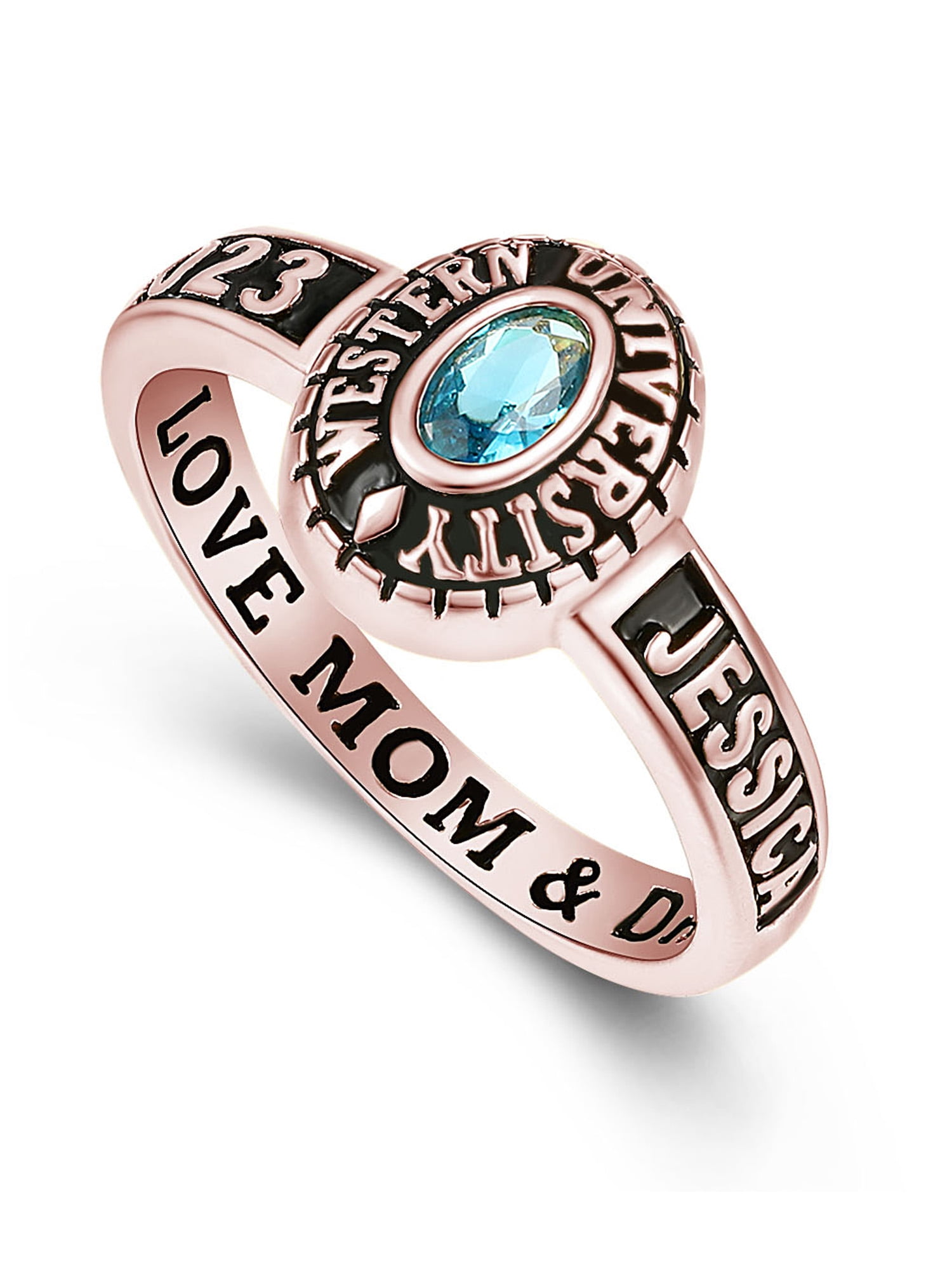 Mementos PJM Custom Class Rings for Women High School or College-Sterling Silver 925/Rose Gold