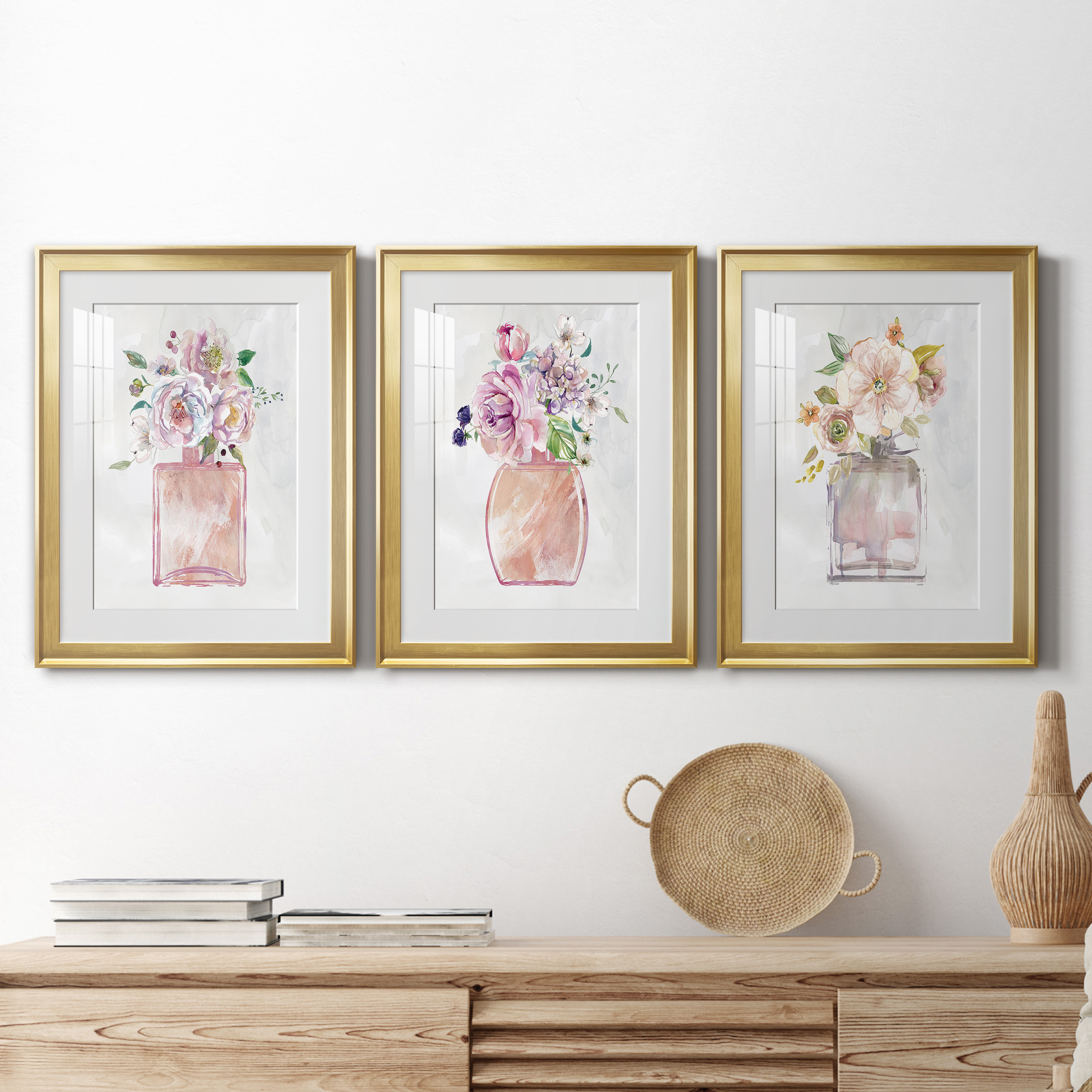 Fragrance of Summer I Premium Framed Prints Set of 3 - Ready to Hang - 22 x 30 Each - Gold Frame