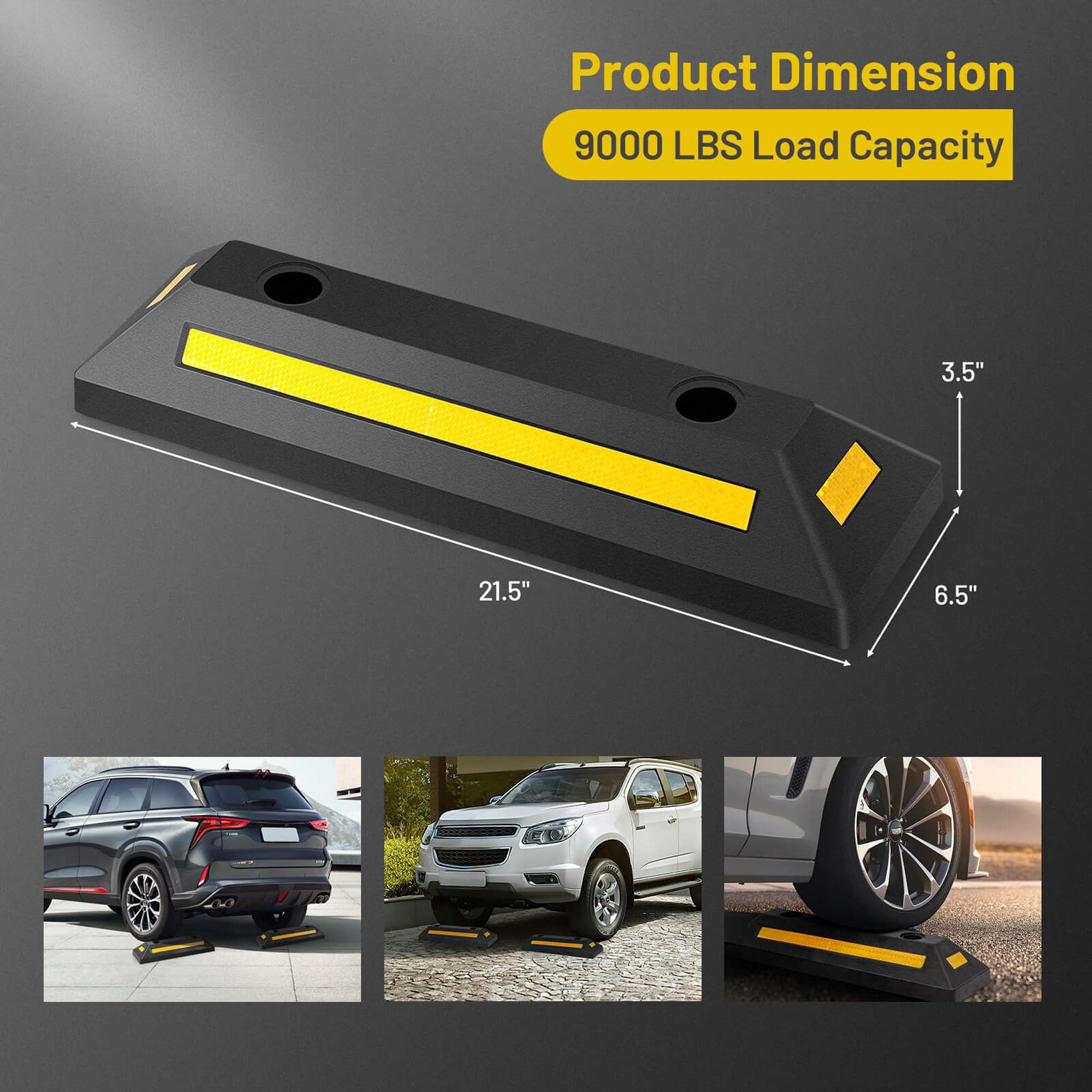 Costway 2 Pcs Rubber Curb Garage Vehicle Floor Stopper Heavy Duty for Parking Safety