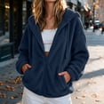 thumbnail image 4 of Luvrsol Womens Winter Coat Hooded Fleece Teddy Jacket Drawstring Relaxed Fit Warm Sherpa Coat, Navy S-3XL, 4 of 9