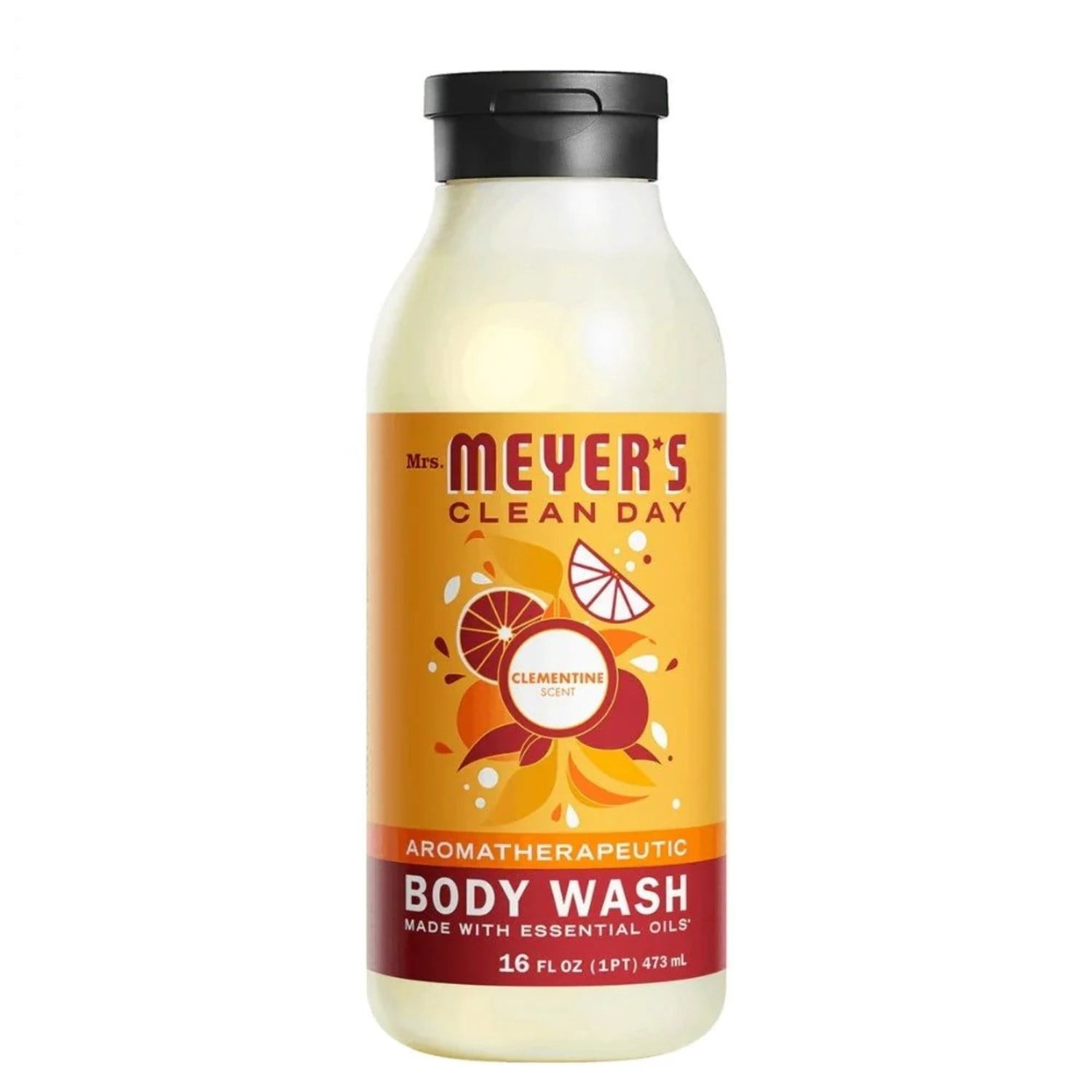 MRS. MEYER'S CLEAN DAY Moisturizing Body Wash for Women and Men, Biodegradable Shower Gel Formula Made with Essential Oils, Clementine, 16 oz - Pack of 6
