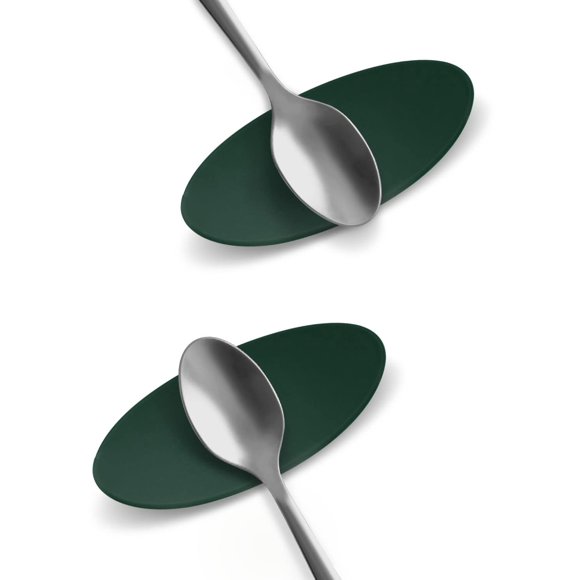 Carrotez Small Silicone Coffee Spoon Rest 2 Pcs (0.2"" X 1.6"" X 3.74"") Spoon Holder Flexible Almond-Shaped For Next To Coffee Maker - Kitchen Utensil Rest Dark Green