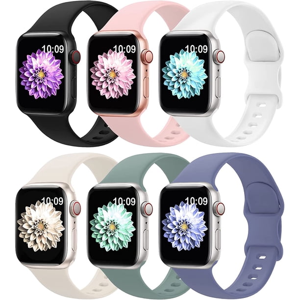 Paquete de 6 correas deportivas compatibles con Apple Watch Band 38 mm, 40 mm, 41 mm, 42 mm, 44 mm, 45 mm, 49 mm, correa de silicona suave impermeable compatible con iWatch Apple Watch Series 9 Ultra