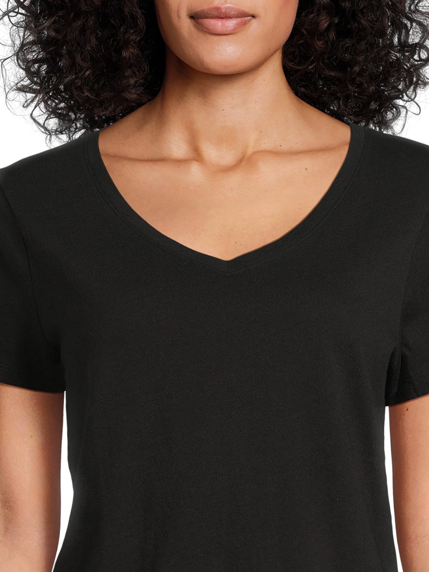 Time and Tru Women's Cotton V-Neck Tee with Short Sleeves, Sizes XS-XXXL