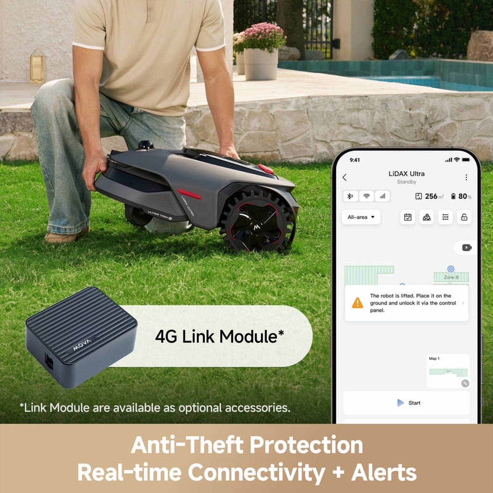 MOVA LiDAX Ultra 1000 Robotic Lawn Mower,Dual Mapping,0.25Acre, Visional Navigation,Edge Cutting, Adjustable Cutting Height, Smart Obstacle Avoidance