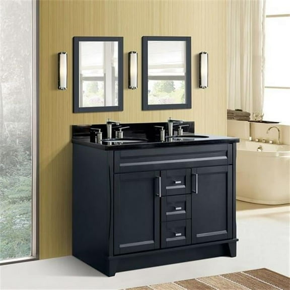 Bellaterra Home 400700-49D-DG-BGR 48 in. Double Rectangle Sink Vanity with Galaxy Granite Top, Dark Gray & Black