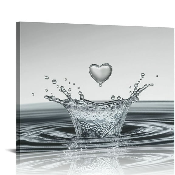 Acheng Black and White Wall Decor | Heart Drop Splash Bathroom Wall Art | Bathroom Wall Decor | Bathroom Canvas Art Prints | Modern Canvas Wall Art | Bathroom Home Living Room Decor 20x16in