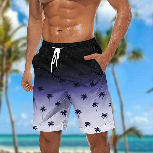Sentmoon Workout Shorts Men Breathable Loose Summer Beach Shorts Palm Tree Print Drawstring High Waist Athletic Shorts with Pockets Stylish Man for Beach Vacation Blue L