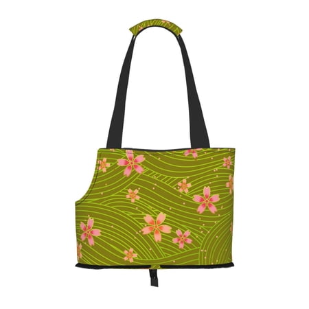 Dog Sling Carrier, Small Dog/Cat Soft Side Carrier Tote Bag for Subway/Shopping/Hiking/Travel-Green Flower Pattern