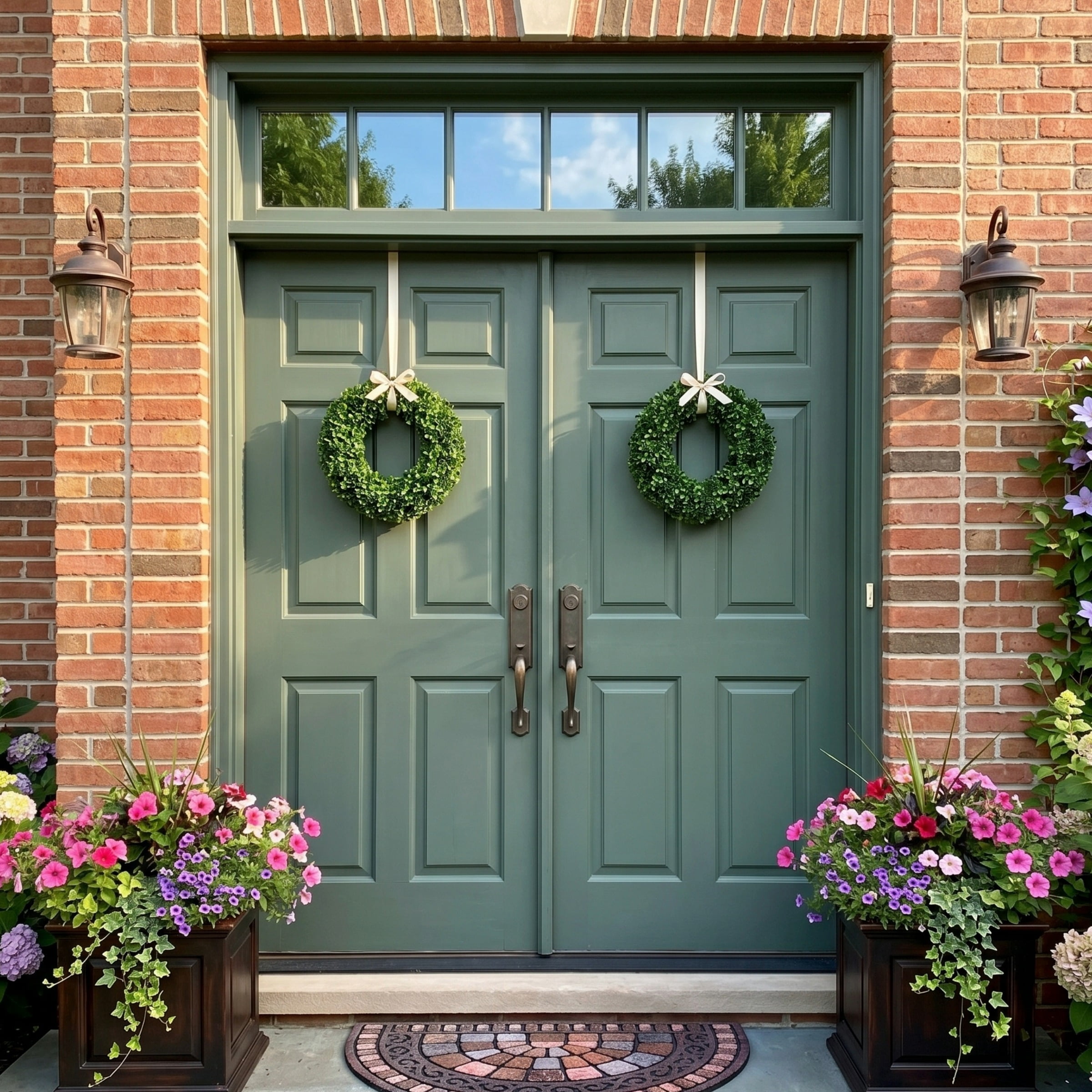 Pure Garden 16.5-Inch Boxwood Wreath Set of 2 - Round UV Resistant Artificial Spring, Winter, Fall, or Summer Wreath - Indoor/Outdoor Summer Wreaths for Front Door