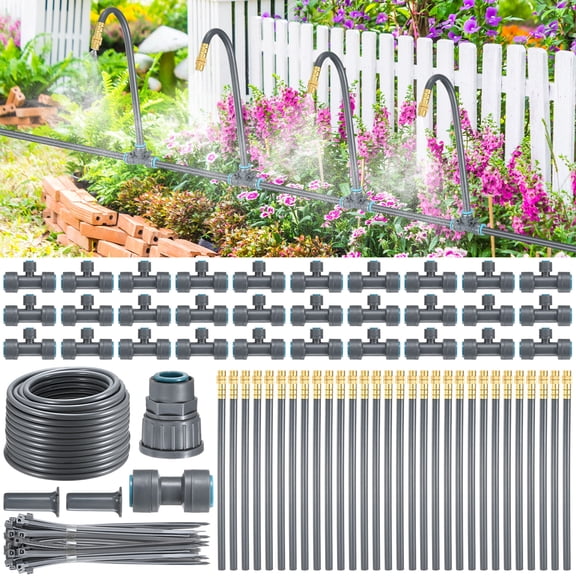Uxcell 1-Set Drip Irrigation System, 98Ft 1/2" Hose Garden Watering Misting System with 30pcs 360° Adjustable Copper Nozzles