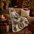 thumbnail image 3 of Snowy Bison Wilderness Geometric Border Brings Calm Woven, Peaceful Mountain Lake Scene, Warm Flannel Blanket for Cabin and Lodge, Outdoor Lovers Camping Gift, Artistic Home Decor, 3 of 9