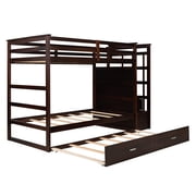 Harper & Bright Designs Twin Over Twin Bunk Bed with Trundle and Stairs, Wood Kids Bunk Beds with Storage Drawers and Guardrail for Teens Adults, Espresso