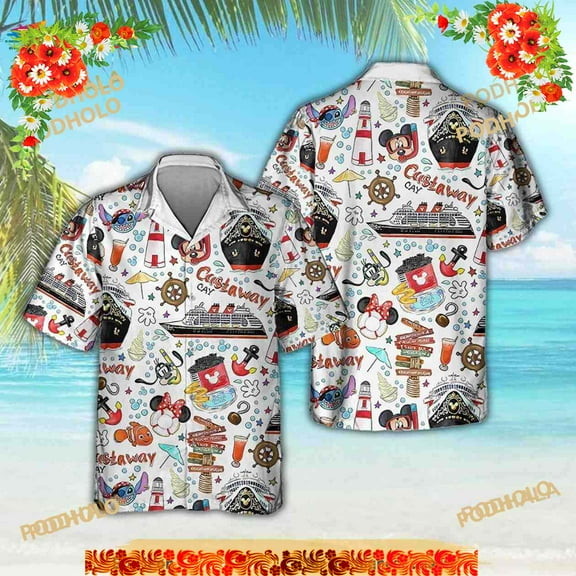 Disney Mickey Hawaiian Shirt, Castaway Vacation Cruise Mickey Pattern Tropical Summer