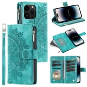 Dteck Wallet Case for Apple iPhone 6 Plus / 6s Plus, Embossed Floral Case Crossbody Strap for Women & Men Magnetic Closure Wallet Card Holder Flip Stand Shockproof Protective Cover, green