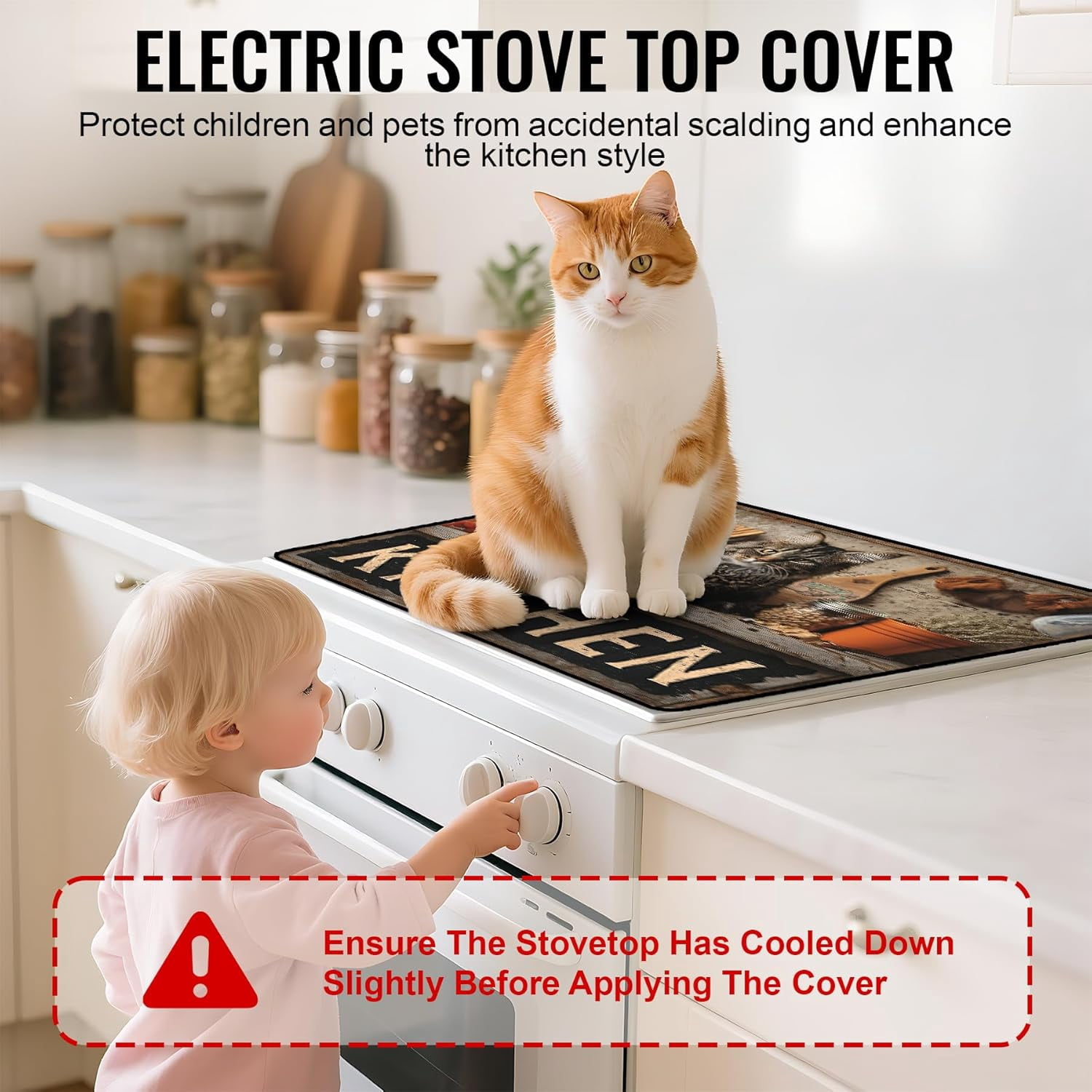 Stove Top Cover for Electric/Glass Stove, Flat Top Cooktop Protector, Electric Cooktop Cover, Extra Counter Space for Kitchen (KITCHEN Cat)
