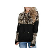 LACOZY Long-sleeved Leopard Print Stitched Pullover Hooded Loose Sweater Top for women Large