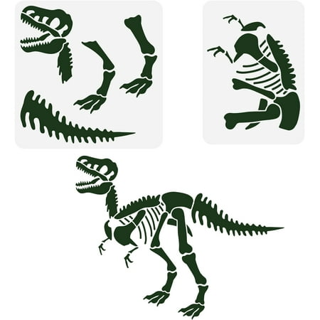 2 Pcs Dinosaur Stencil 8.3x11.7in 11.8x11.8in Plastic Dinosaur Fossil Patterns Reusable Stencil for DIY Art Projects Home Decor White