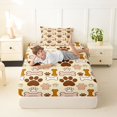 thumbnail image 3 of Manfei Kawaii Dog Paw Twin Fitted Sheet, Cartoon Bone Print Bedding, Beige Brown, 2-Piece, 1 Fitted Sheet and 1 Pillowcase, 3 of 6