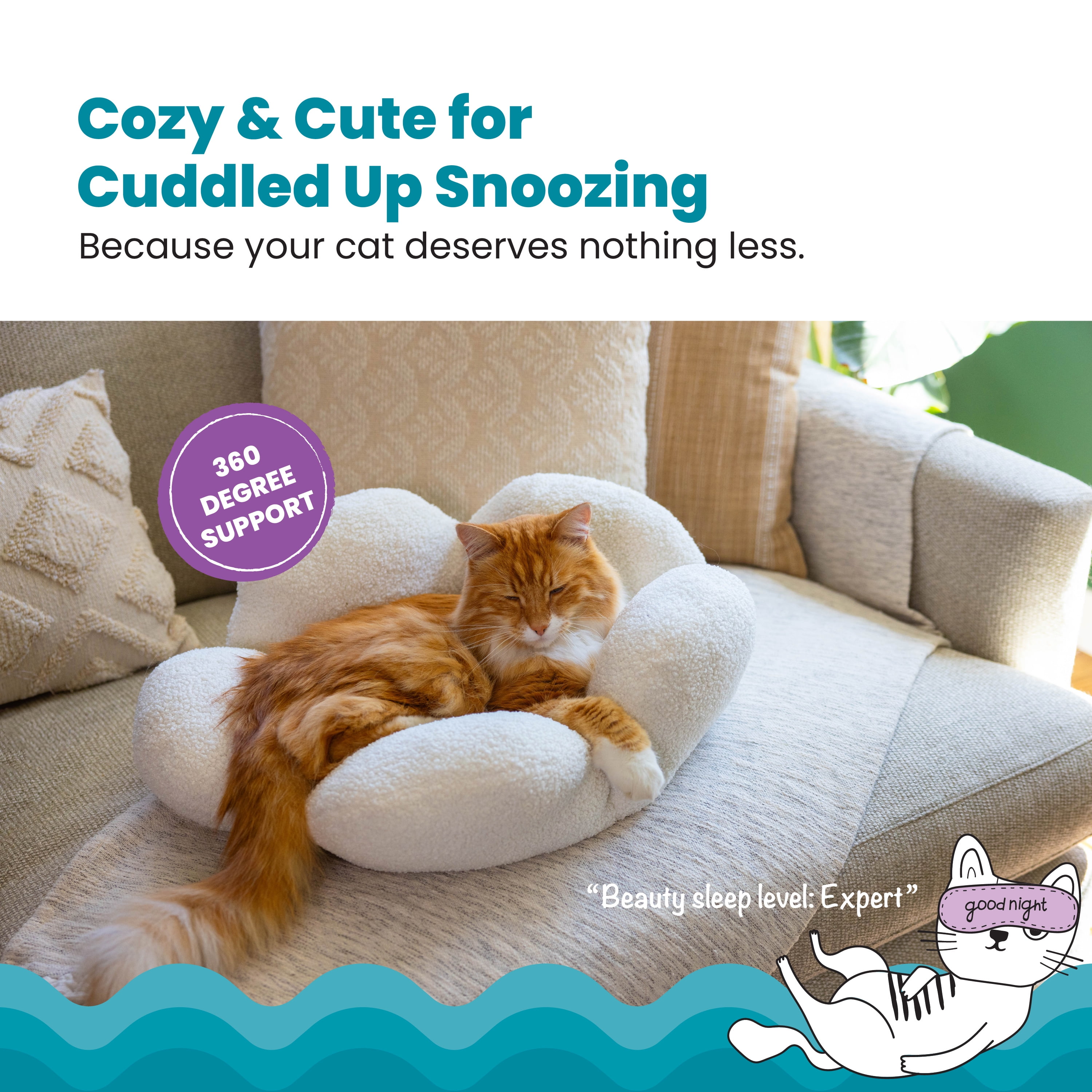 Catstages Purrfect Petals Flower Cat Bed with Plush Support and Raised Sides, White, 21 in - Secure, Soft, Comfortable Bed for Cats and Kittens