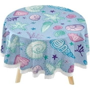 SKYSONIC Starfish Starfish Summer Round Tablecloth 60inch Indoor Wrinkle Free, Trumpet Shell Undersea Circular Lace Table Cover Washable for Kitchen Party BBQ Dining Decor