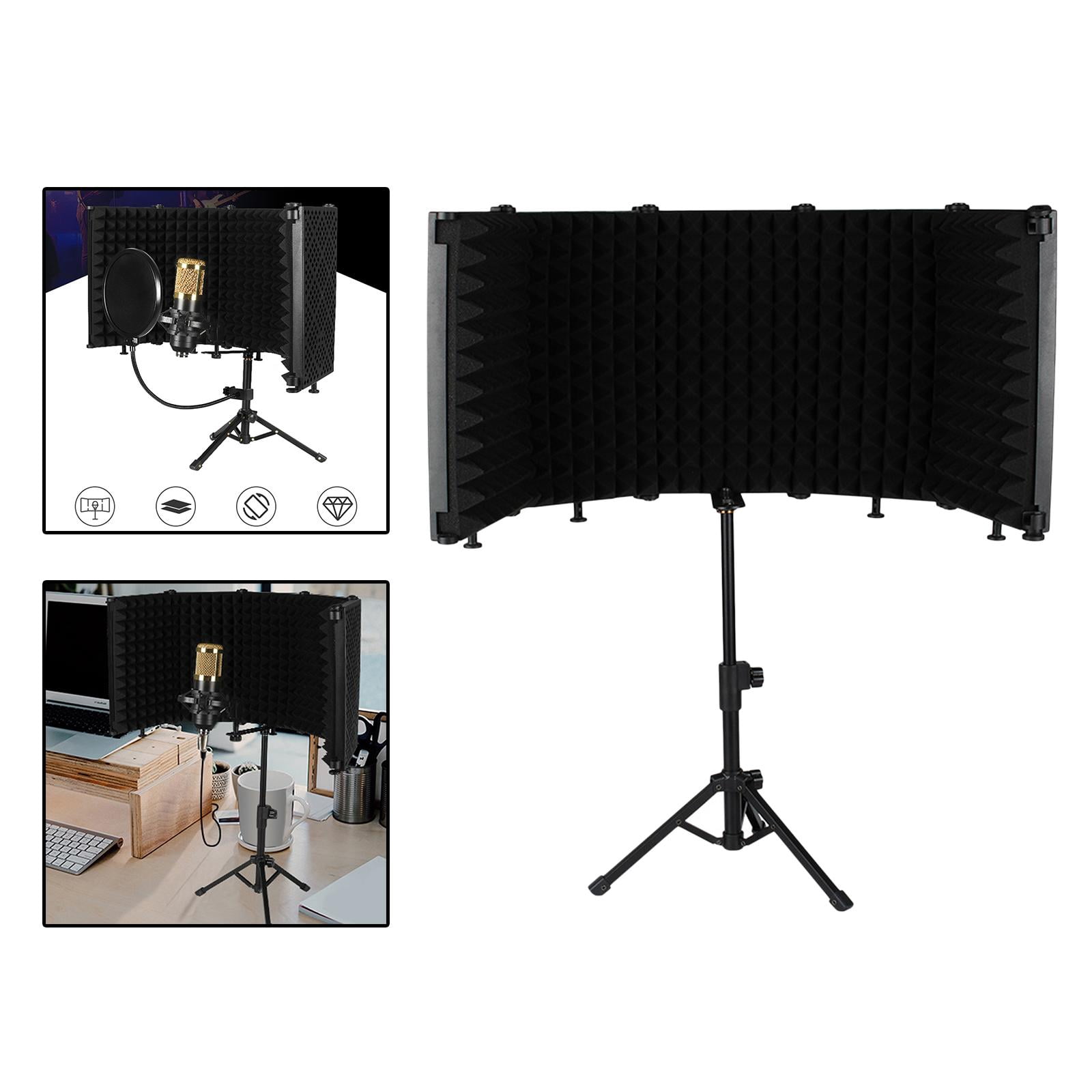 LeeQinersw Microphone Isolation Shield Adjustable Height Tripod Stand for Broadcasting Condenser Mic 5 Panels
