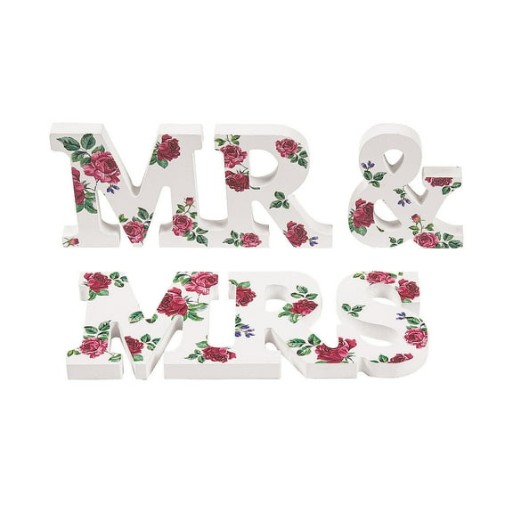 Mr & Mrs Tabletop Floral Sign Set - Home Decor - 3 Pieces