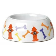 New PetRageous Designs 12102 Hydrant Hounds Non-Skid Melamine Bowl, White Multi, 4-Cup, Each