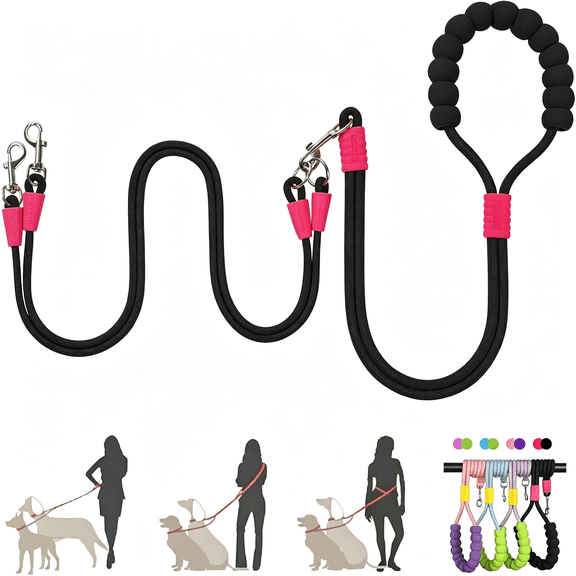 GASTROPOD Hands Free Double Dog Leash for Two Dogs, No Tangle 360° Swivel Fit for Small and Medium Breeds, Adjustable Split Leads No Tangle Waist Leash for Dog Walking (Black)