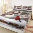 thumbnail image 3 of Feelyou Christmas Snowman Queen Sheet Sets, Cartoon Red Bird Flat Sheet, Vintage Farmhouse Cabin Queen Fitted Sheet, Microfiber Bedroom Decor, 4-Piece, 3 of 7