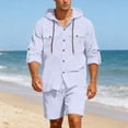 thumbnail image 2 of IWRICH Men's 2 Piece Linen Set Casual Long Sleeve Button down Hoodie Shirts and Shorts Sets Fashion Summer Beach Outfits White XL, 2 of 5