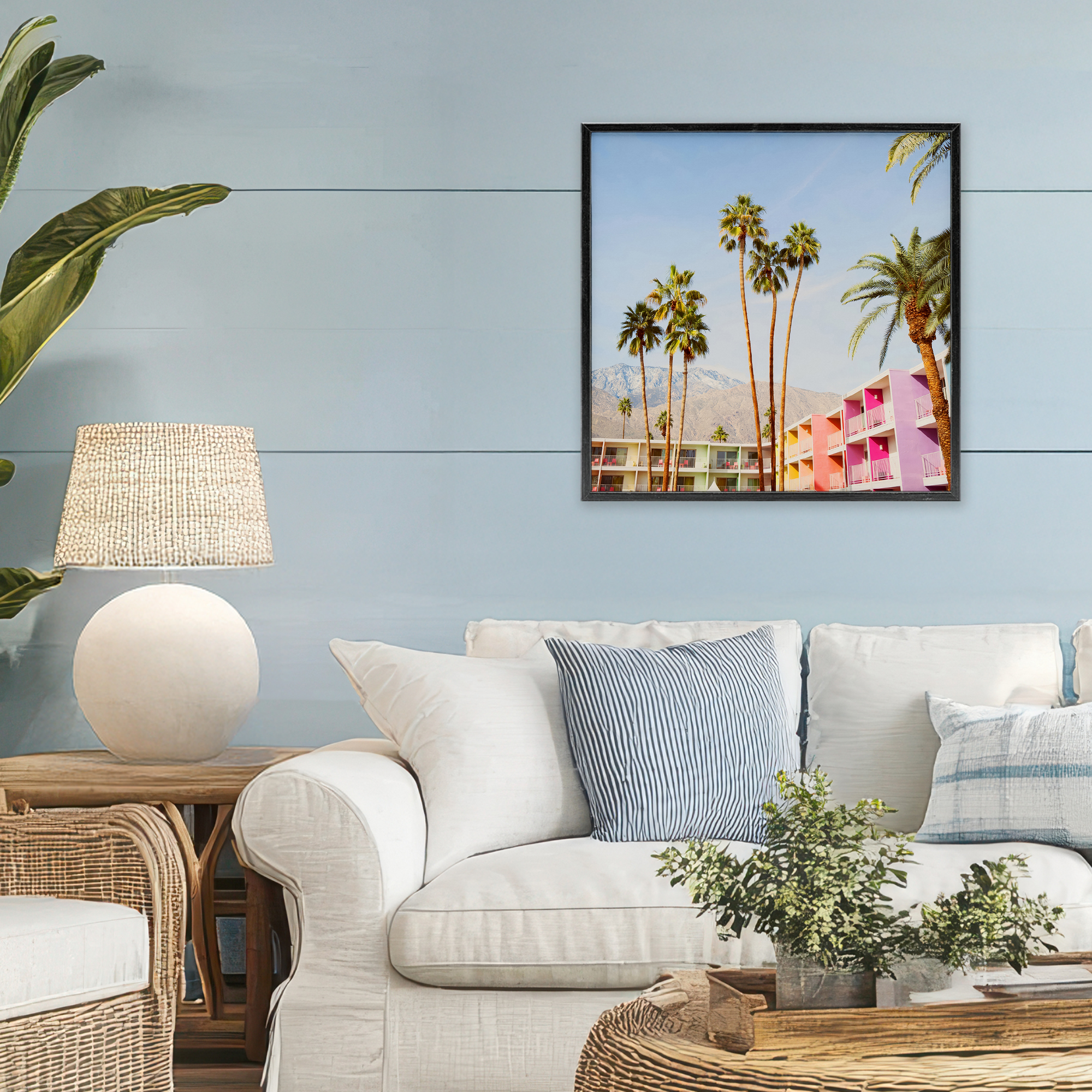 Looming Palms over Resort Black Framed Giclee Art, design by LISH Creative