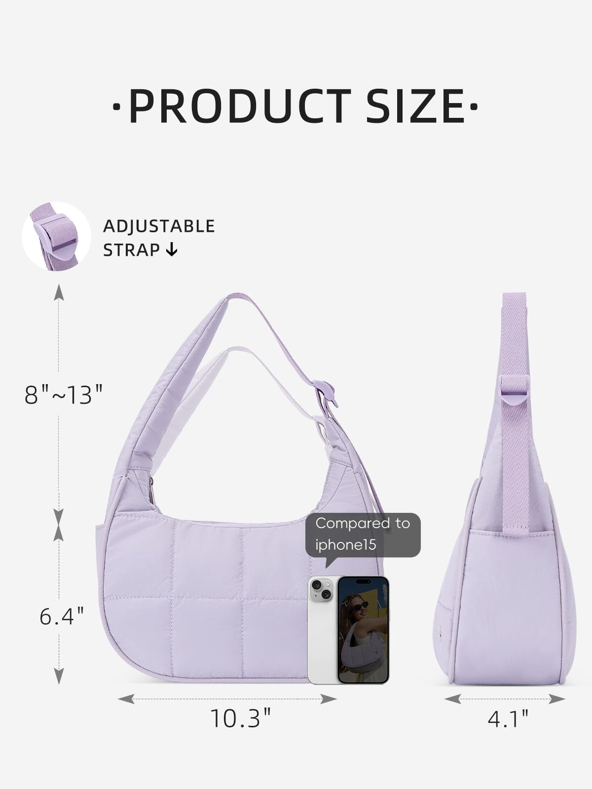 XINLANER Small Crescent Puffer Purse Shoulder Bag for Women Nylon Quilted Purses Bag Adjustable Shoulder Strap Puffy bag