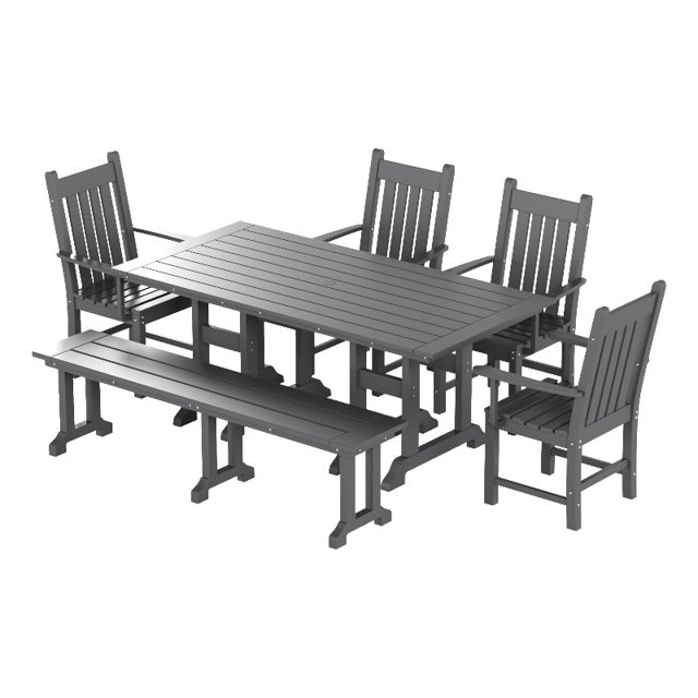 Paradise 6-Piece Dining Table and Arm Chair Set with Dining Bench