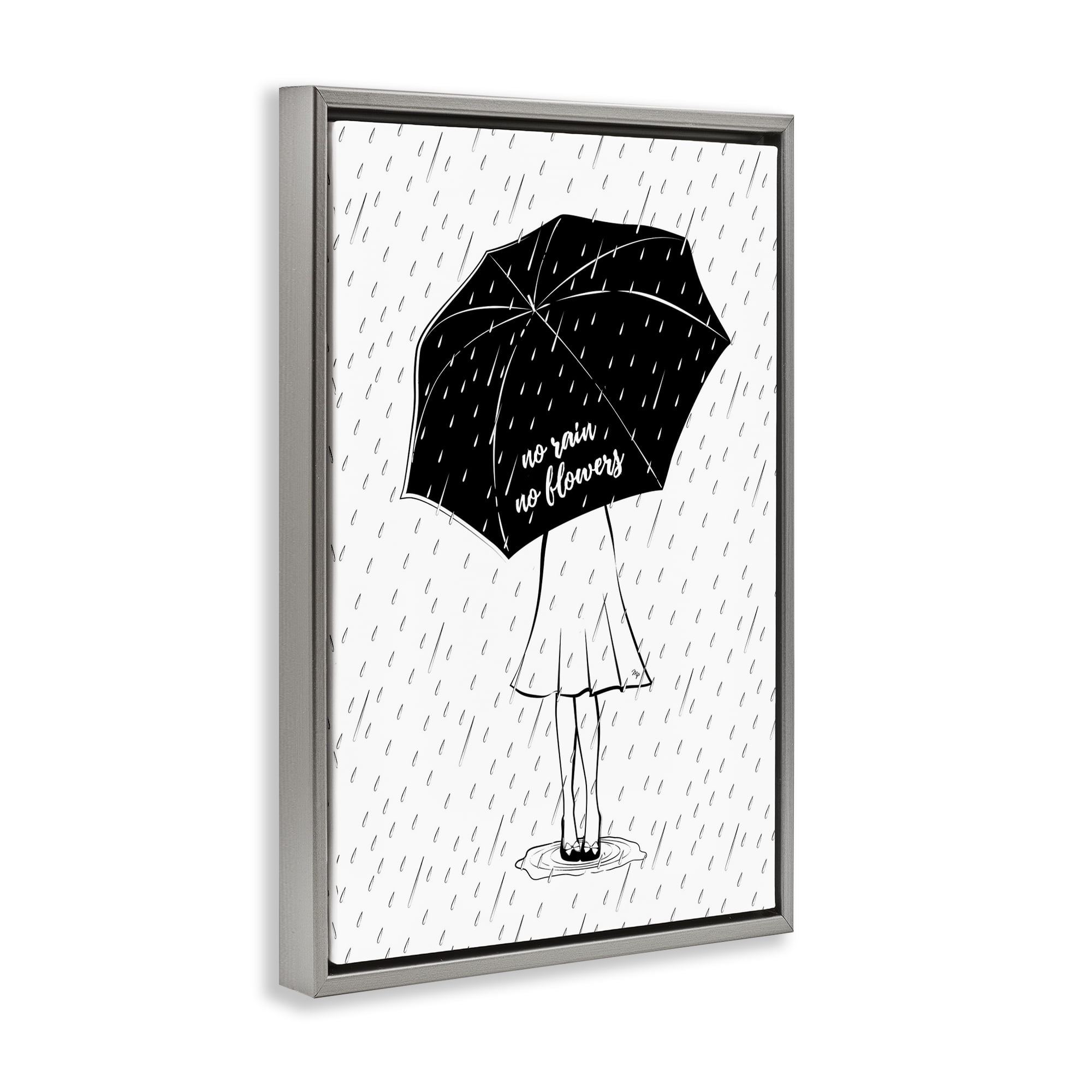 Stupell Industries No Rain No Flowers Novelty Painting Gray Floater Framed Art Print Wall Art, 21 x 31