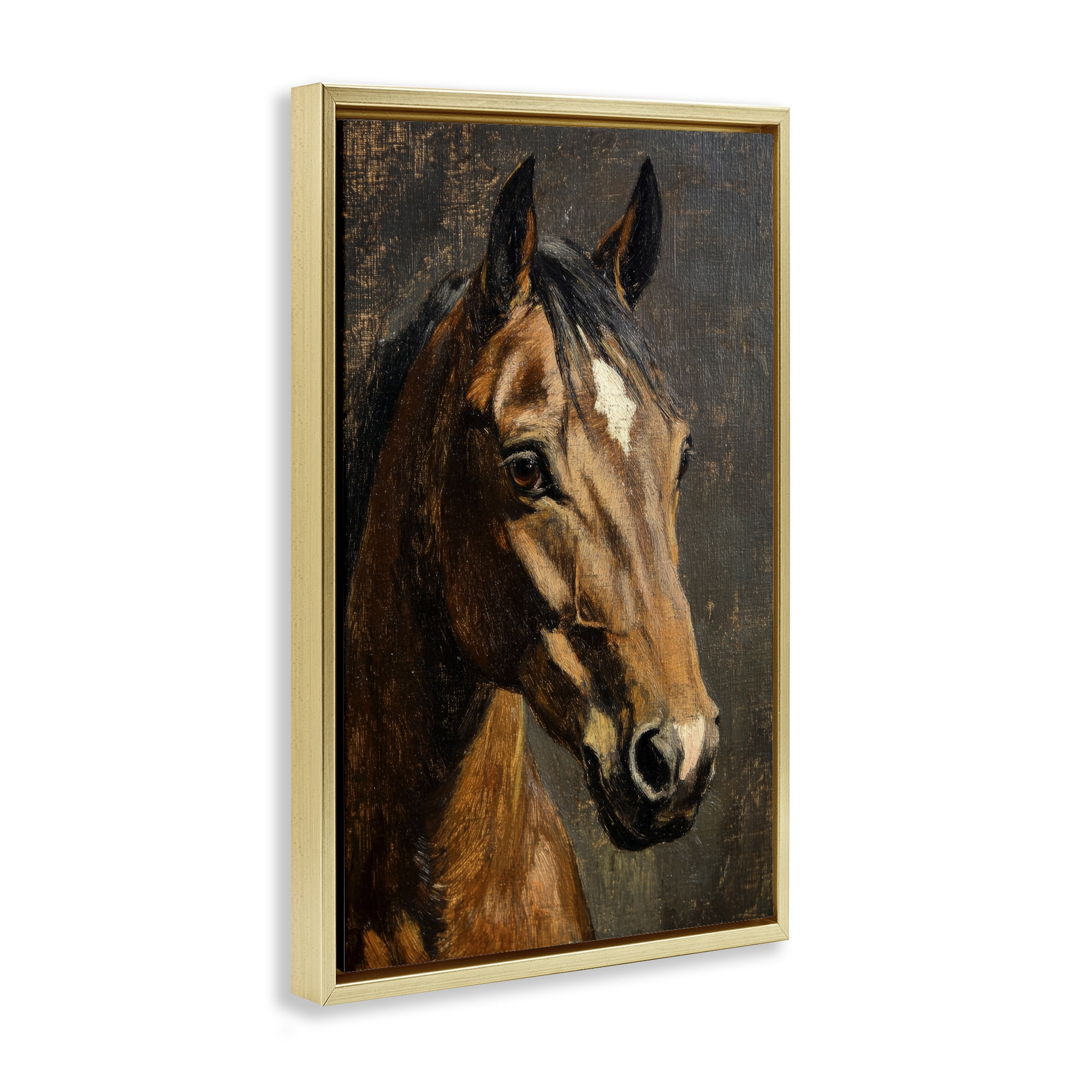 Stupell Industries Horse Portrait Study Gold Framed Floater Canvas Wall Art, design by Petal Prints Design