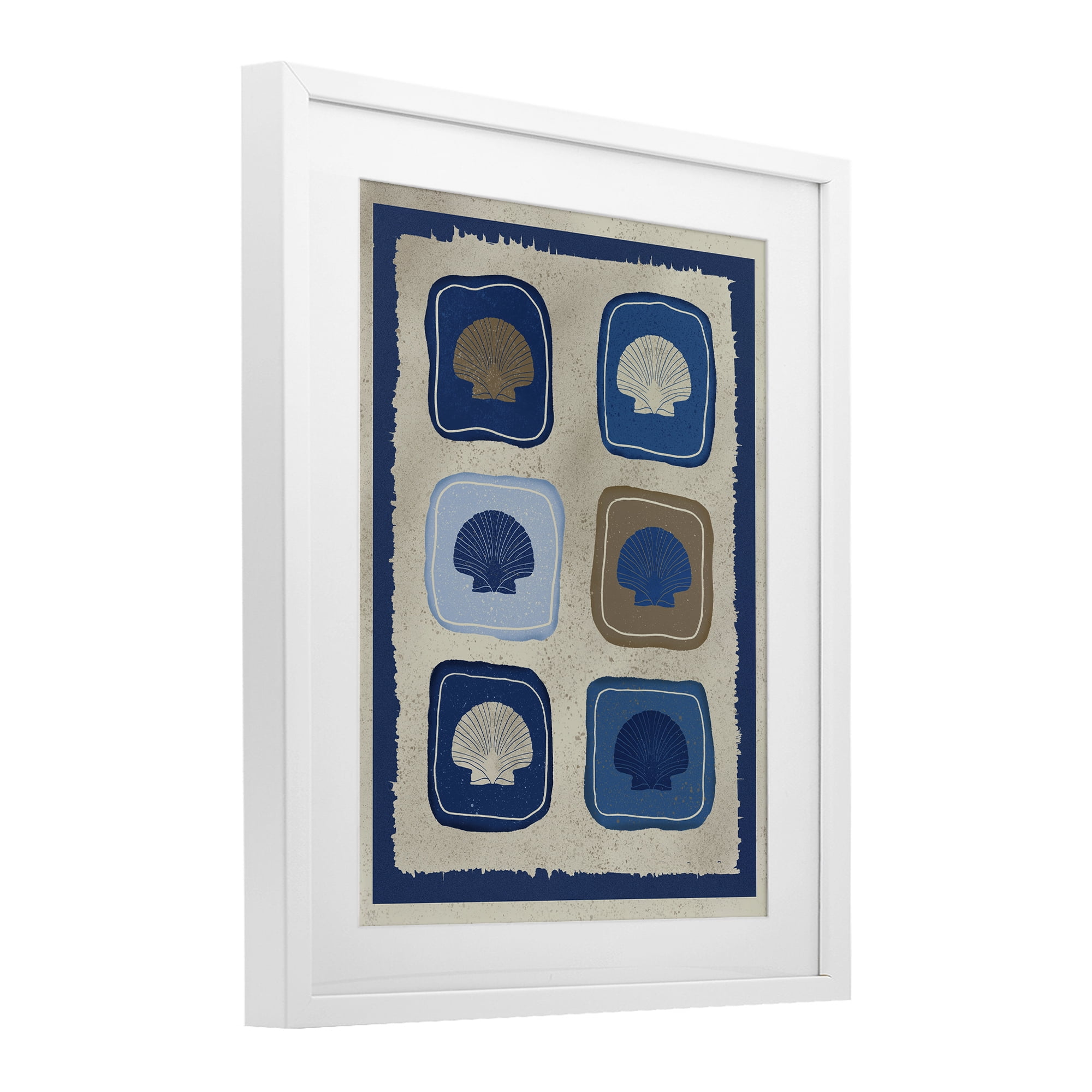 Stupell Industries Nautical Block Shells White Framed Print Under Glass, design by Julia Frost