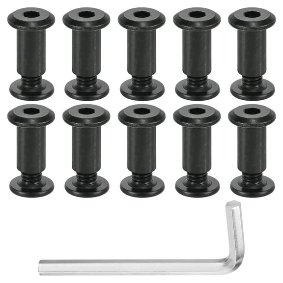 15 Sets Screw Post, Male M6x16mm Carbon Steel Screw Rivets, Female M6x15mm Hex Drive Binding Screws Belt Buckle Binding Bolts Leather Fastener with 1Pcs Wrench, Black