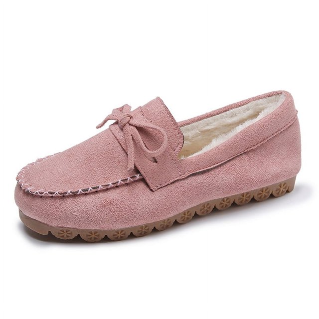 Zapatos de mujer con lazo acolchado de algodón, otoño e invierno, tacón bajo, suela suave, talla grande 41-43, zapatos de mamá planos cálidos con forro polar