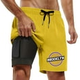 thumbnail image 2 of Men's Swim Trunks Brooklyn Letters Quick Dry 2 In 1 Swim Shorts Board Shorts With Pockets Beach Swimwear Yellow XXL, 2 of 3