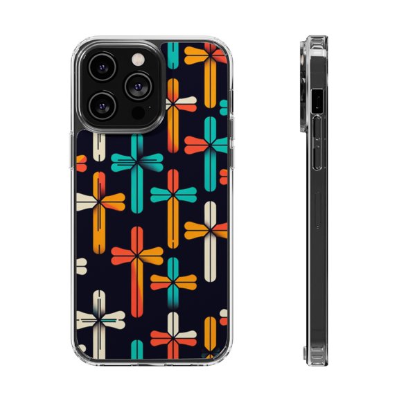 DistinctInk Hybrid (Acrylic / TPU) Clear Slim Fit Case for Apple iPhone 14 Pro MAX (6.7" Screen) - "Bright Bold Christian Cross Pattern"
