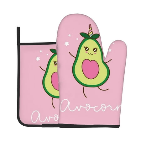 

KLL Cute Avocado Pattern Oven Mitts and Pot Holders 2pcs Sets for Kitchen Oven Mitt Heat Resistant 536°F Oven Gloves for Kitchen Cooking and Baking