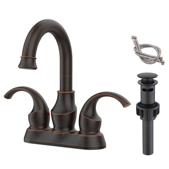 Crescent Style Oil Rubbed Bronze Bathroom Faucet, Dual Handle 4" Centerset Sink Faucet