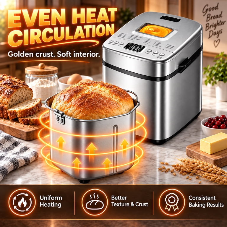 Amumu 19-in-1 Automatic Bread Machine, 2 Lb Stainless Steel photo 3