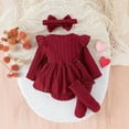 thumbnail image 5 of ZRBYWB Girl Christmas Dresses Ruffled Long Sleeve Crewneck Knit Bow Jumpsuit Romper Dress Headband Socks Fall Winter Thermal Party Outfits Winter Dress,,9 Months, 5 of 6