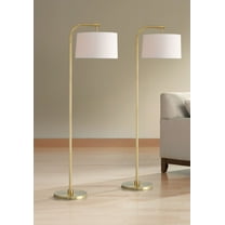 360 Lighting Serra Modern 64" Tall Standing Floor Lamps Set of 2 Lights Chairside Arc Foot Switch Offset Arm Metal Warm Gold